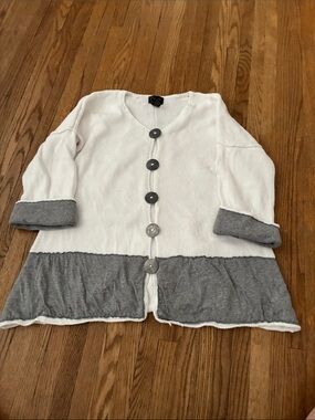 Pure Handknit White Cotton Knit Chunky Button Top - XS/S